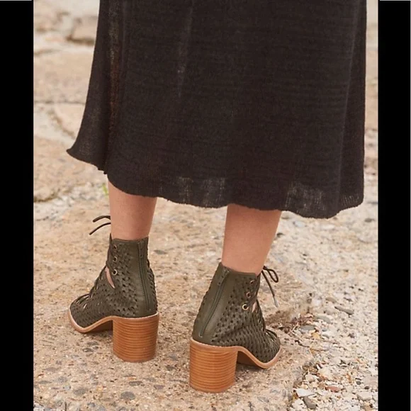 New Free People Lahaina Woven Heels Green 9 - Picture 4 of 16